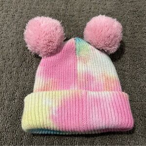 C.C Kids Tie-Dye Beanie with Pink Pom-Poms